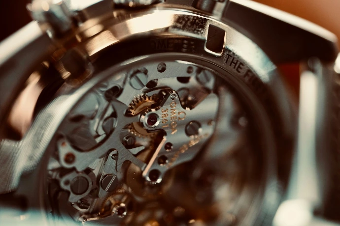 Close-up of intricate watch movement gears and gears